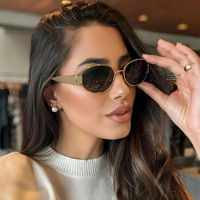 Retro Oval Metal-Frame Sunglasses