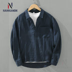 Linen Loose Square-Collar Long Sleeve Shirt Men-HighTouch