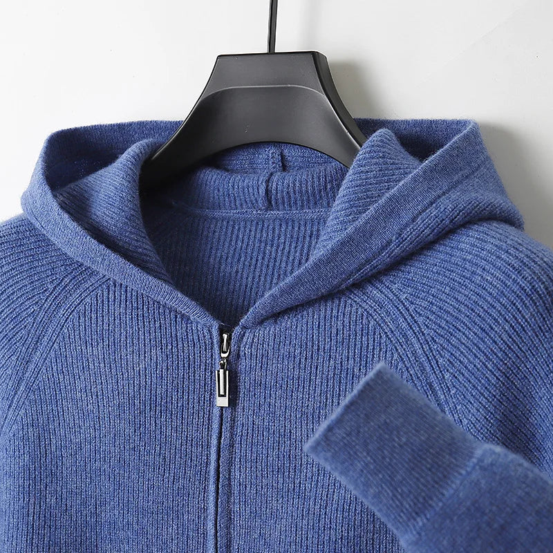 Wool Zip Hoodie Cardigan Men ‒ Thick Knit Autumn/Winter Zip Jacket
