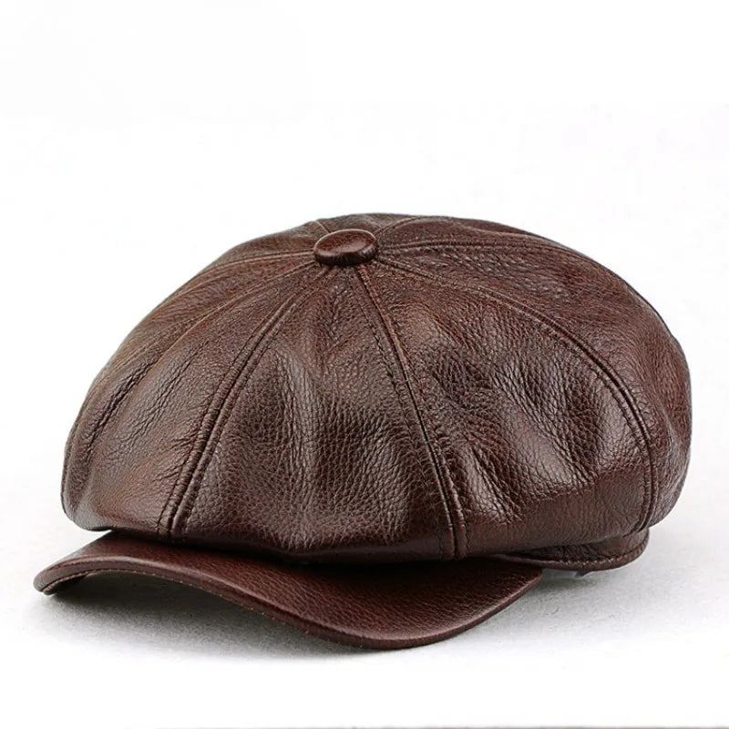Oversize Cowhide Leather Octagonal Newsboy Hat – XXL 62 cm-HighTouch