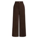 All-Season High Waist Wide-Leg Trousers for Women – Button Front & Pockets-HighTouch