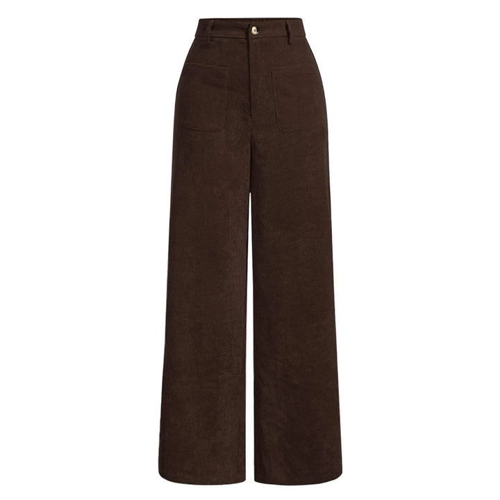 All-Season High Waist Wide-Leg Trousers for Women – Button Front & Pockets-HighTouch