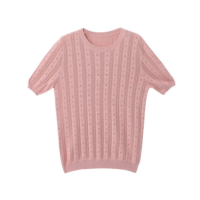 Distressed 100% Cotton Tee – Korean Knit Summer Top