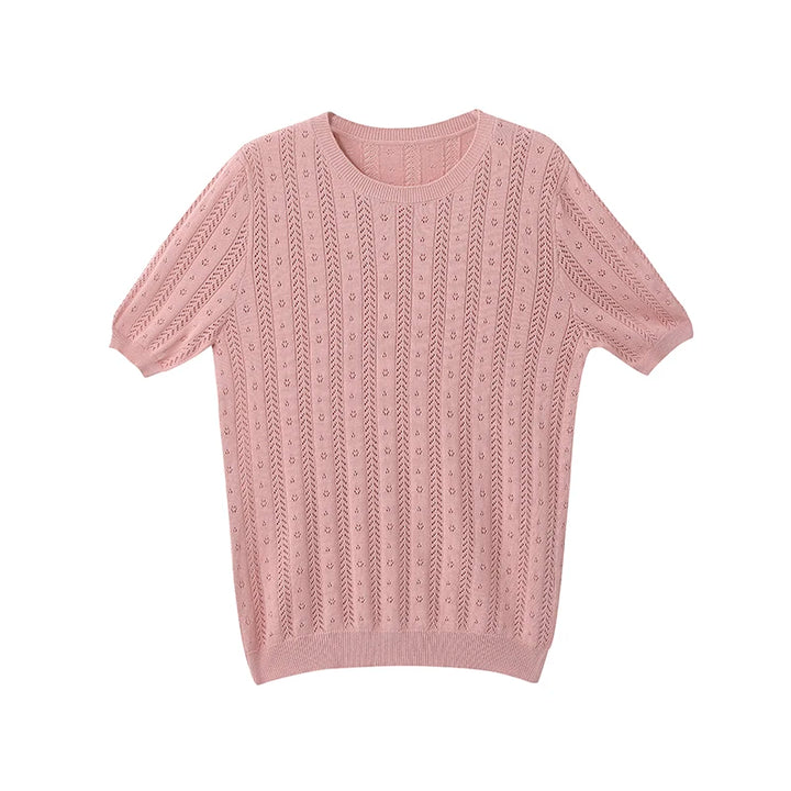 Distressed 100% Cotton Tee – Korean Knit Summer Top-HighTouch