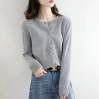 Women's Cardigans Sweater O-neck Solid Cardigans-HighTouch