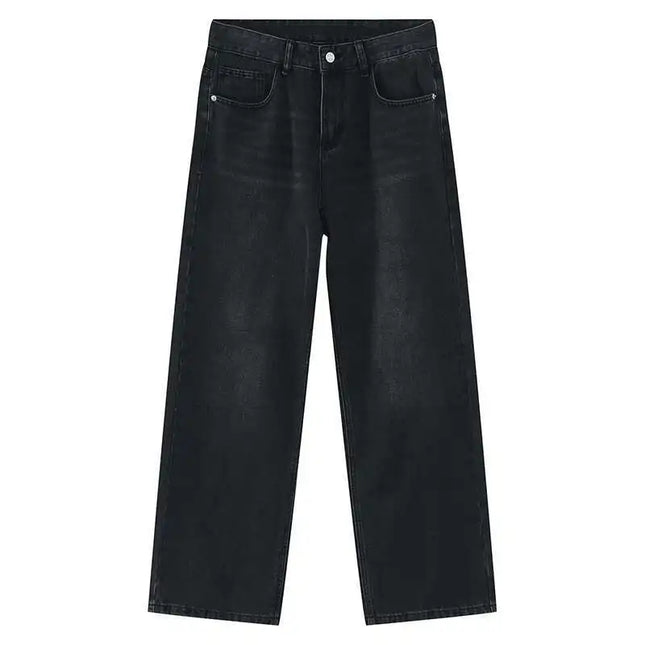 Korean Streetwear Straight-Wide Leg Denim Jeans for Men – Vintage Wash, Baggy Comfort