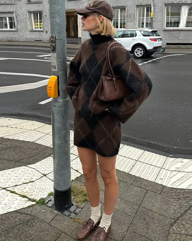 Women’s Argyle Knit Skirt Set
