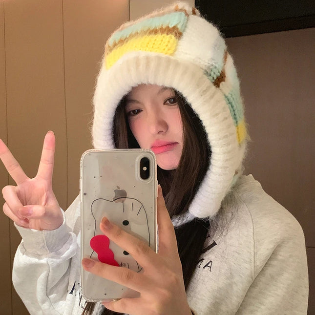 Color-Blocked Striped Warm Earmuffs for Women