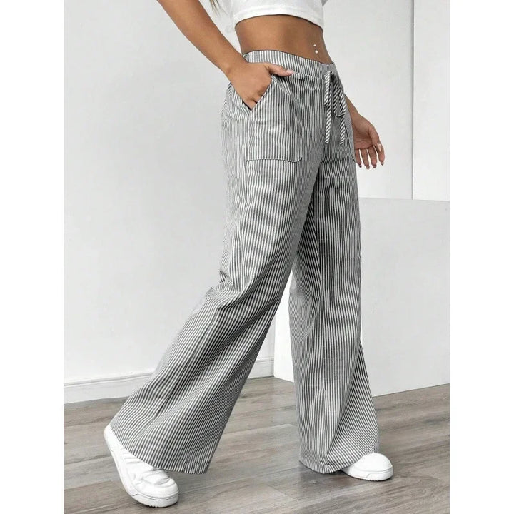 Women’s High-Waisted Loose Wide-Leg Striped Trousers-HighTouch
