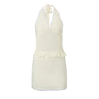 Backless Lace Sleeveless Solid Casual Streetwear Crop Tops Mini Skirt-HighTouch