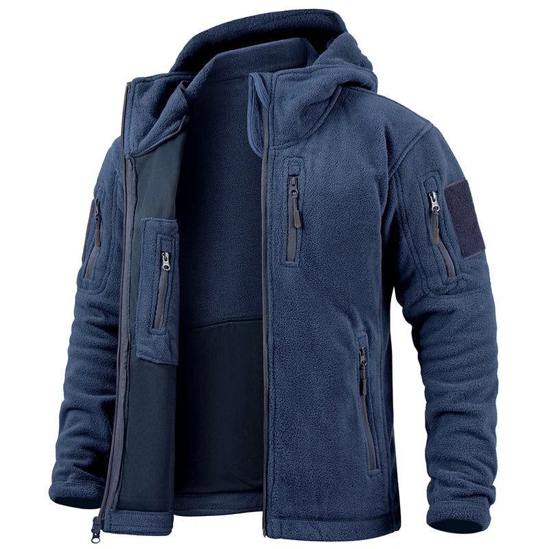Tactical Hooded Fleece Jacket Men – Warm Military Multi-Pocket Winter Coat-HighTouch