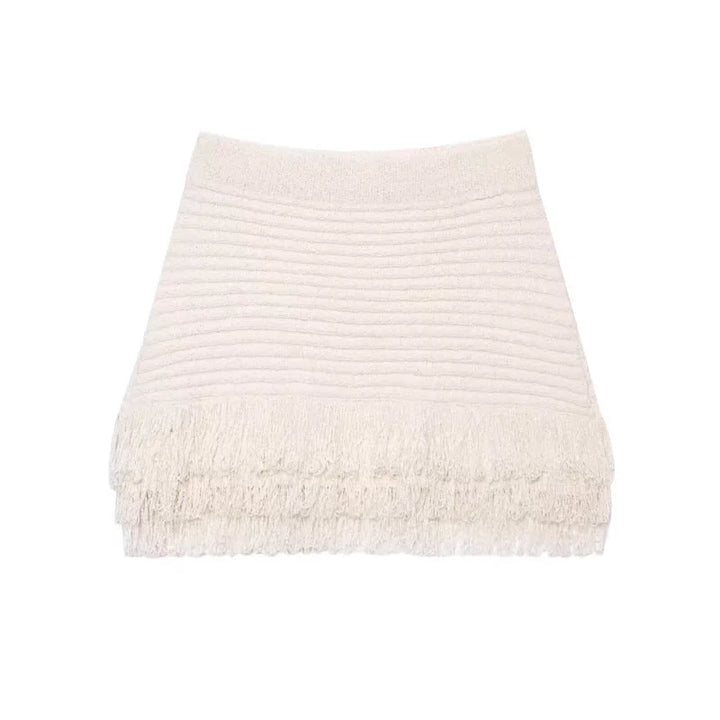 Women Knit Tassel Cardigan Skirt Set 2 Piece Casual Outfit-HighTouch