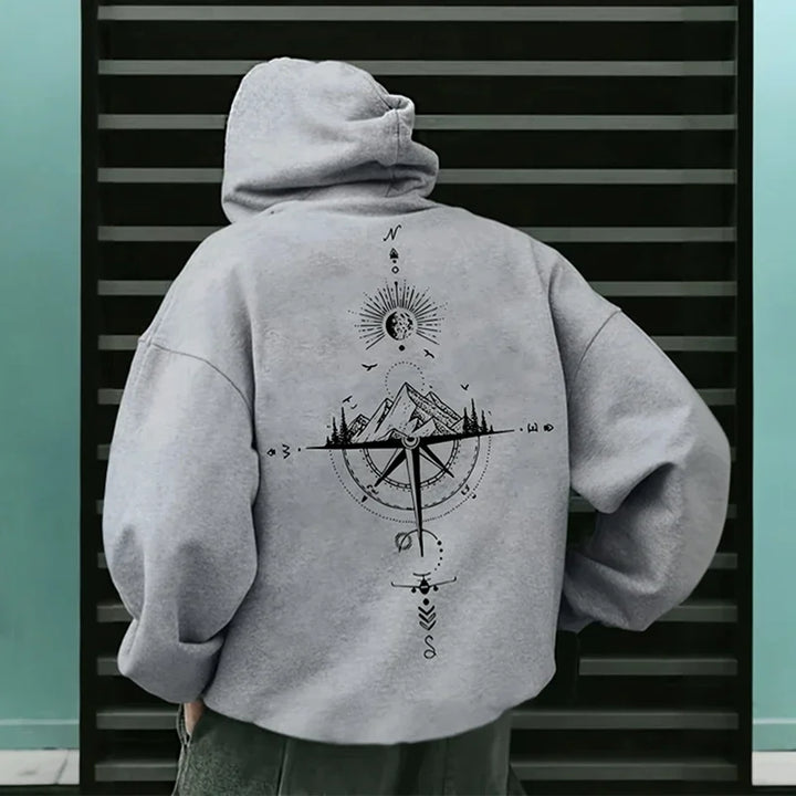 Men’s Vintage Compass Print Hoodie-HighTouch