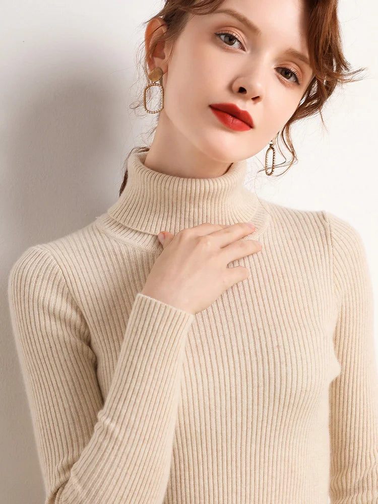 Women's Cashmere Turtleneck Sweater Soft Knit Autumn Winter Top-HighTouch