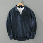 Linen Loose Square-Collar Long Sleeve Shirt Men-HighTouch