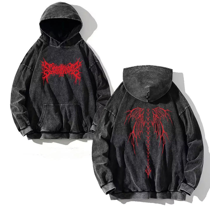 Y2K Washed Hoodies Vintage Cotton Women Men Skull Cross Print Hooded Sweatshirts Oversize Hip Hop Male Pullover Winter Clothes