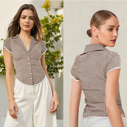 Plaid Lace Trim Button-Down Shirt