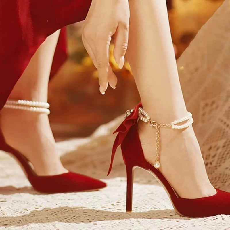 Luxury Butterfly Pearl Pointed Toe High Heel Pumps