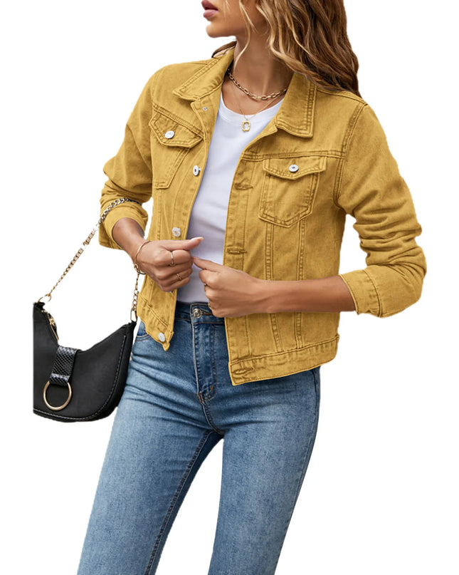 Slim-Fit Button-Down Denim Jacket – Cropped Denim Jacket