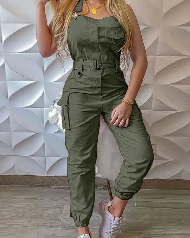 Sleeveless Cargo Jumpsuit with Drawstring Waist