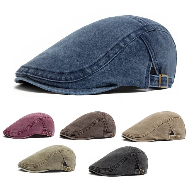 Vintage Cotton Beret / Flat Visor Cap – Unisex Adjustable Style