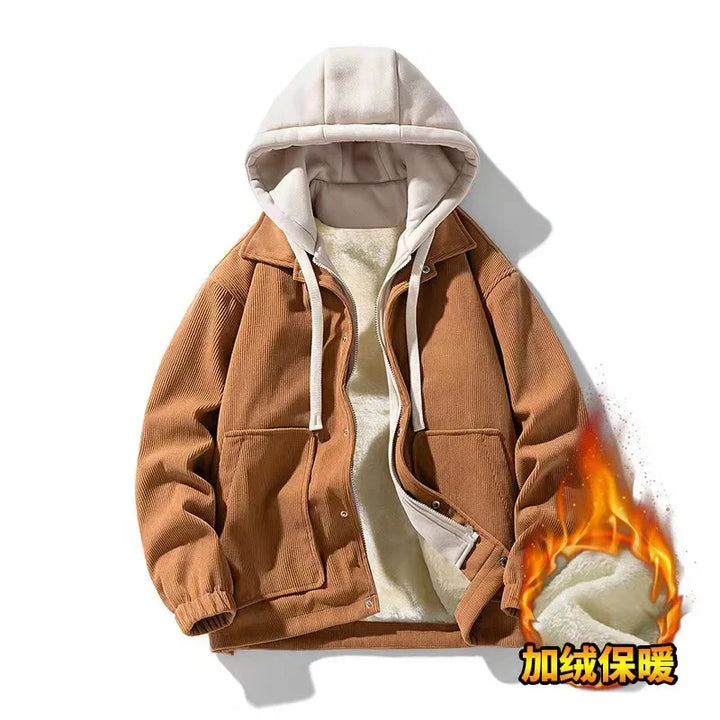 Unisex Oversized Corduroy Hoodie Jacket – Textured Winter Streetwear-HighTouch