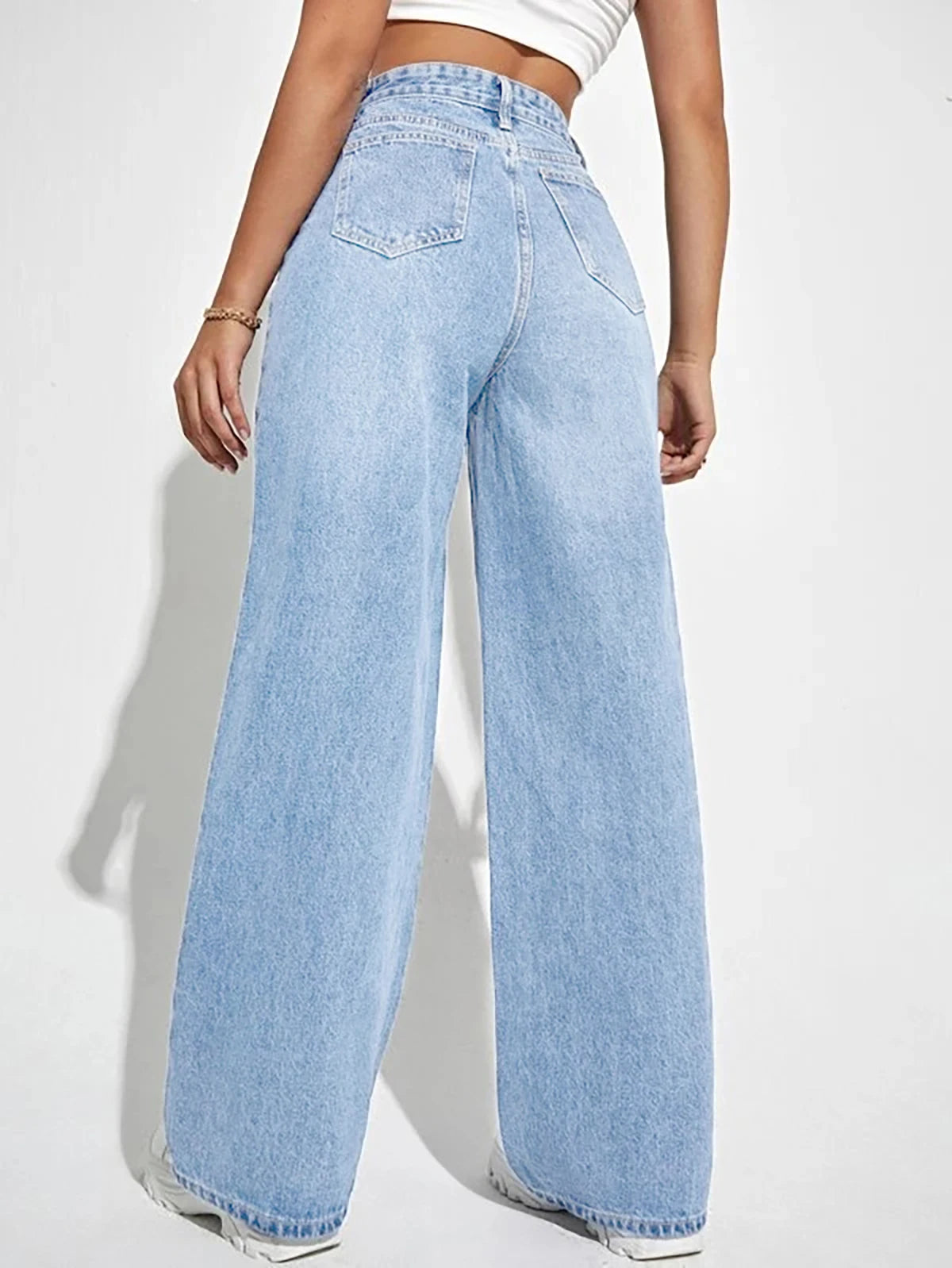 Women’s Mid-Waist Loose Straight Jeans Casual Denim Pants-HighTouch