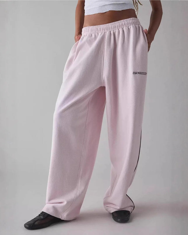 Pink Embroidered Casual Pants for Women
