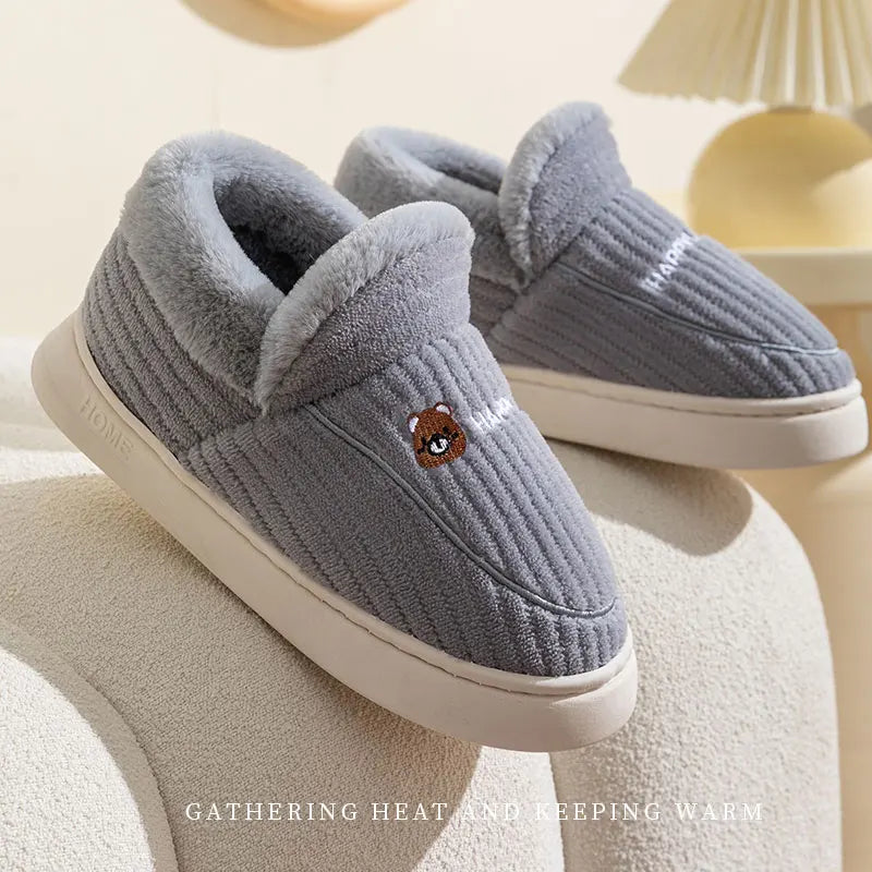 Plush Cotton Slippers for Women – Insulated, Anti-Slip Indoor Home Shoes