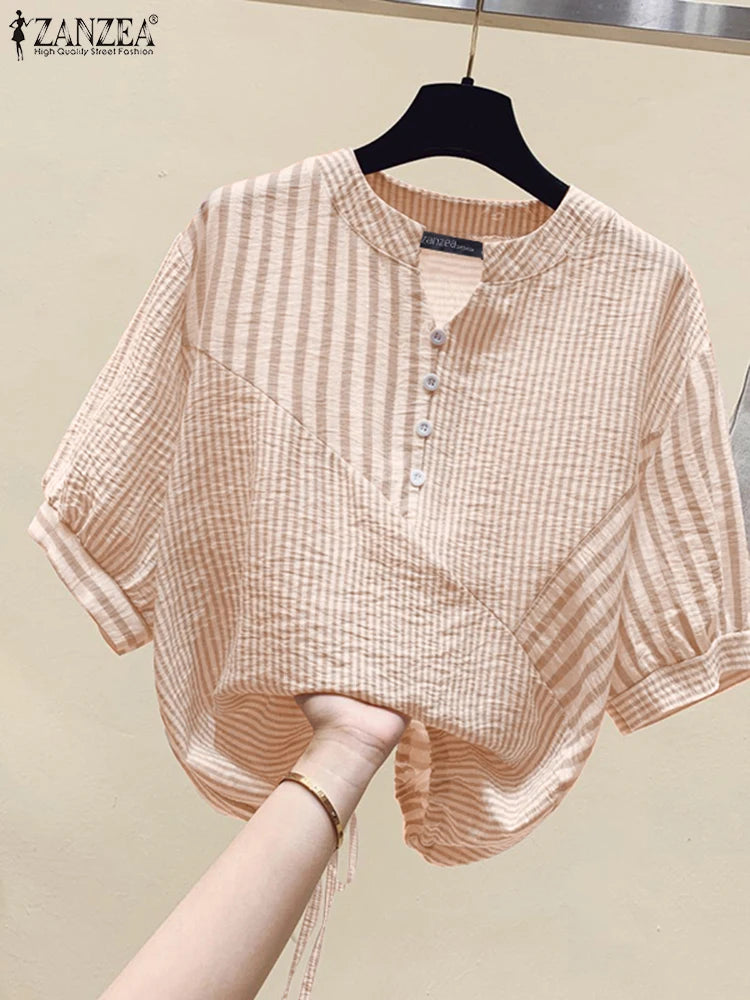 Elegant Striped V-Neck Blouse-HighTouch
