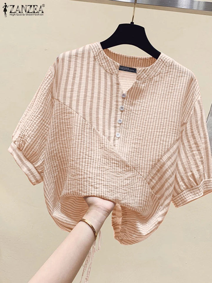Elegant Striped V-Neck Blouse-HighTouch