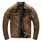 Vintage Yellow-Brown Cowhide Slim Fit Biker Jacket – Motorcycle Coat-HighTouch