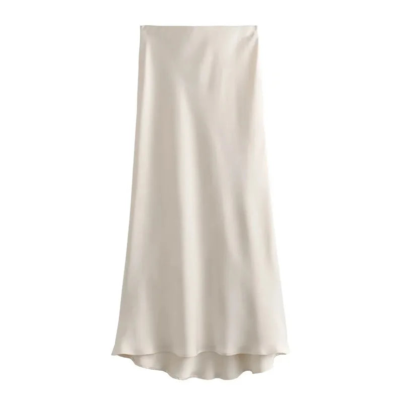 Women’s Satin High Waist Midi Skirt – Elegant Summer Office Skirt-HighTouch