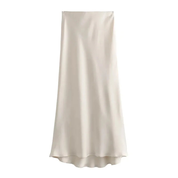 Women’s Satin High Waist Midi Skirt – Elegant Summer Office Skirt-HighTouch