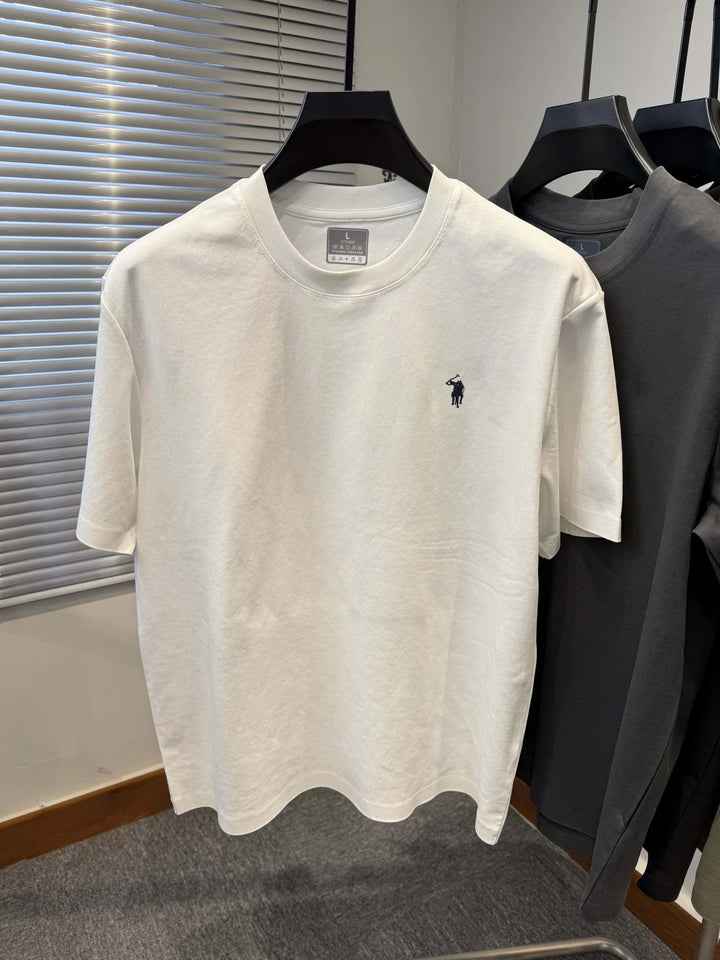 Premium Embroidered Cotton Crew-Neck Tee – High-End Casual Summer Style-HighTouch