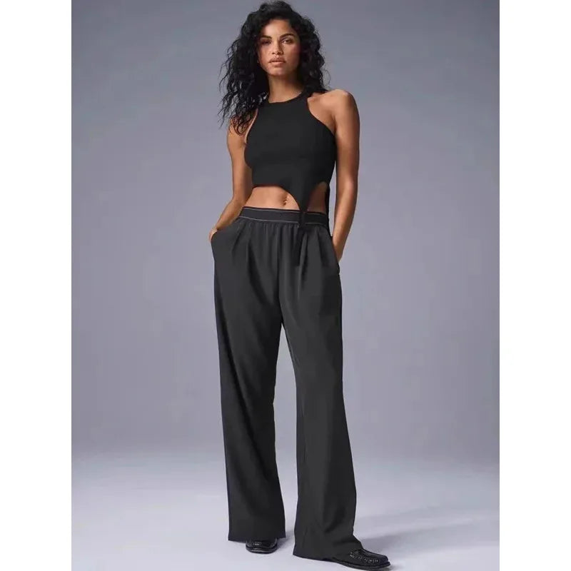 Pantaloni da donna casual per yoga asciugatura rapida gamba dritta leggeri pantaloni estivi logo riflettente per aio morbidi comodi abbigliamento sportivo