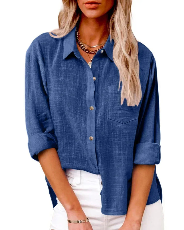 Women’s Long Sleeve Cotton-Linen Shirt