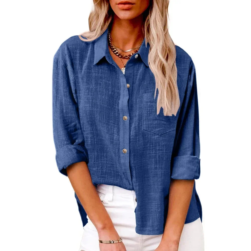 Women’s Long Sleeve Cotton-Linen Shirt-HighTouch