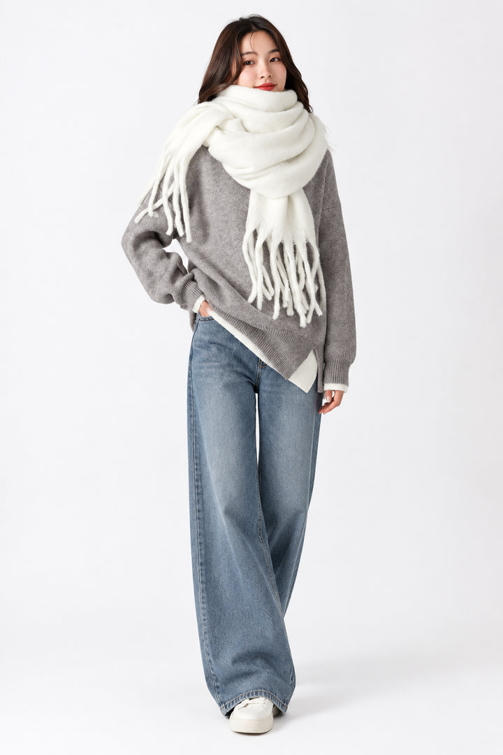 Retro Mohair Plaid Tassel Scarf Thick Winter Long Shawl