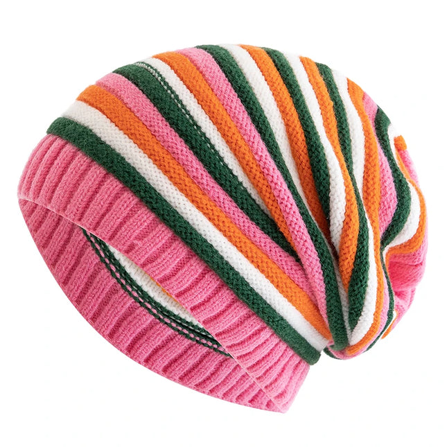 Stripes Knitted Slouchy Winter Beanie for Women