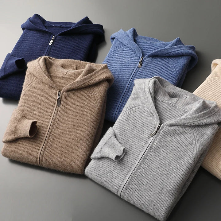 Wool Zip Hoodie Cardigan Men ‒ Thick Knit Autumn/Winter Zip Jacket-HighTouch