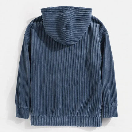 Men’s Thick Corduroy Hooded Sweatshirt – Kangaroo Pocket, Retro Street Style