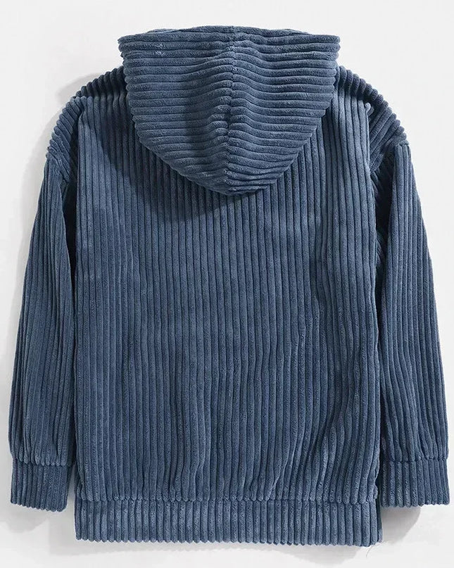 Men’s Thick Corduroy Hooded Sweatshirt – Kangaroo Pocket, Retro Street Style