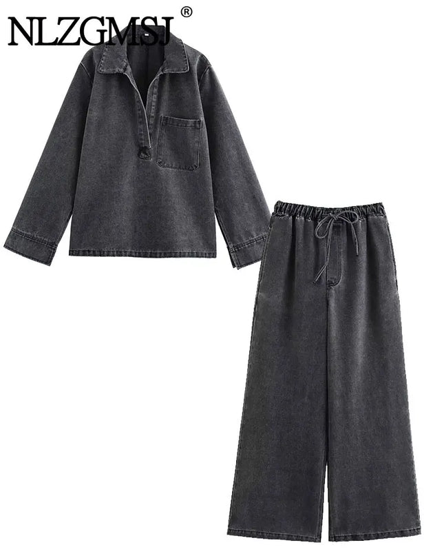 Women’s High-Waist Denim 2-Piece Set