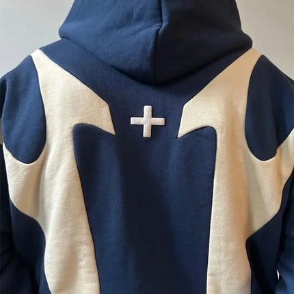 American- Retro Letter Printed Zip‑Up Hoodie