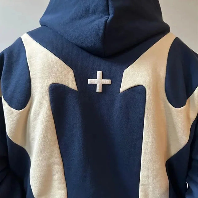 American- Retro Letter Printed Zip‑Up Hoodie