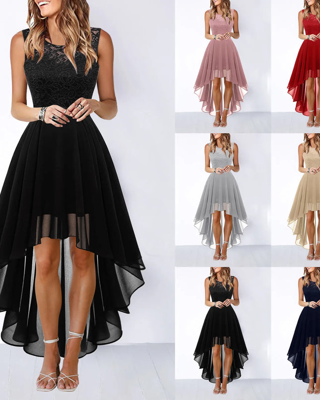Vintage Floral Lace Irregular-Hem Cocktail & Bridesmaid Dress