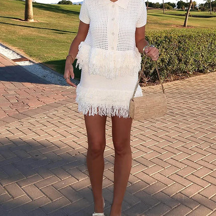 Knit Tassel Cardigan & Skirt Set