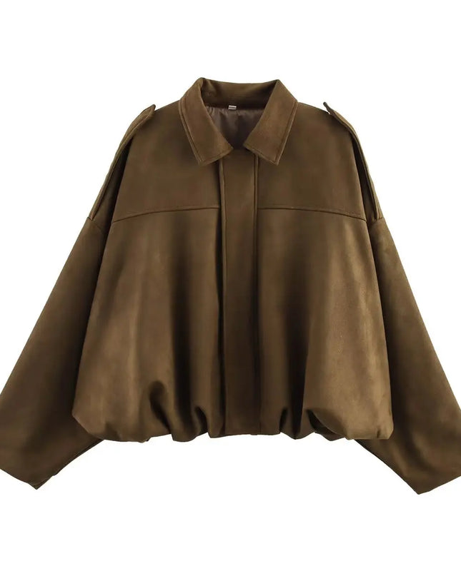 Oversized Suede Bomber Jacket
