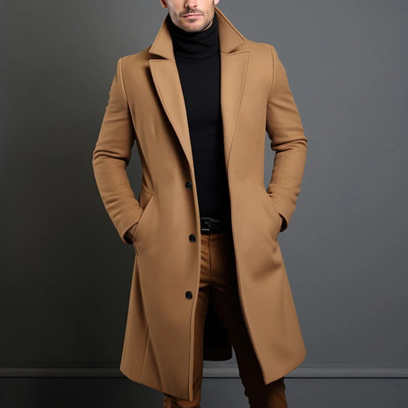 Men’s Luxe Wool Trenchcoat – Mid-Long Warm Business Overcoat-HighTouch